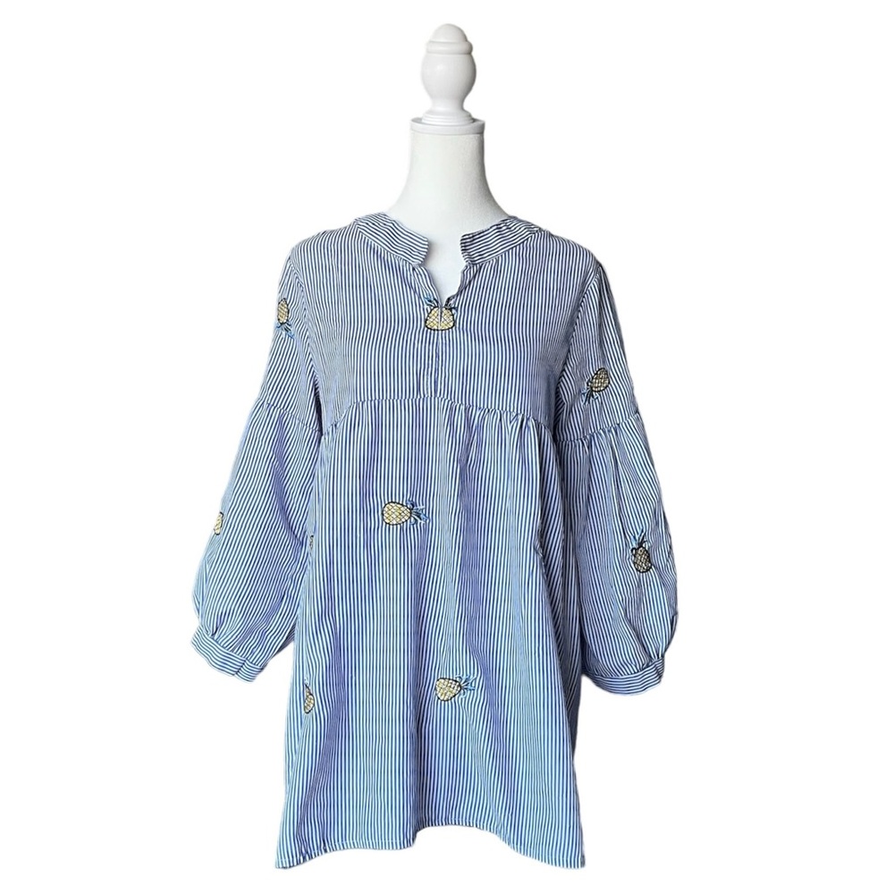 Babydoll Top Striped Blue Pineapple Patterns Size Small